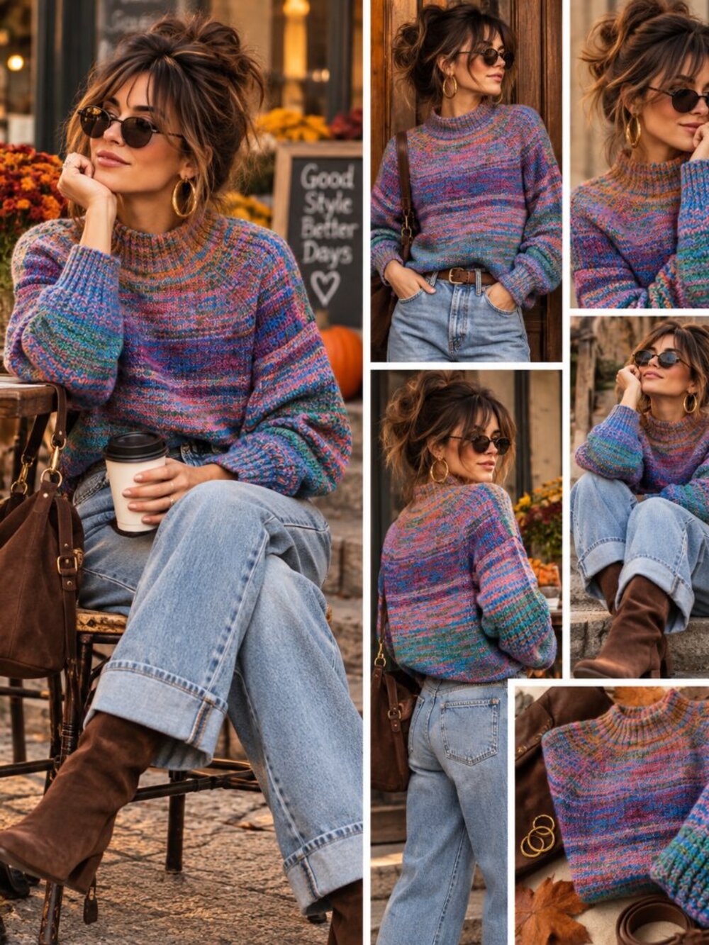 762 - GAP Multicolor Marled Knit Mock Neck Sweater 90s Retro Rainbow